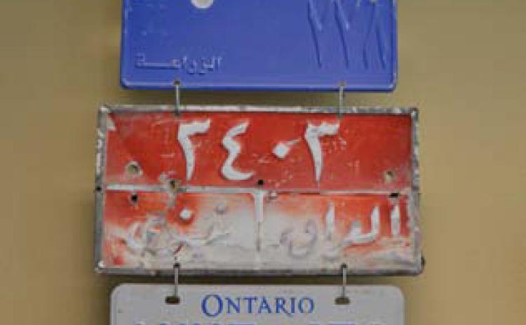 License plates from across the globe are displayed in the Lampasas County Tax Assessor-Collector’s office in the county annex building at 409 S. Pecan St. erick mitchell | Lampasas Dispatch Record