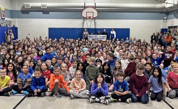 The Hanna Springs Elementary second- through fifth-grade students and their teachers were on hand last week to celebrate the UIL academic win the campus earned recently. courtesy photo