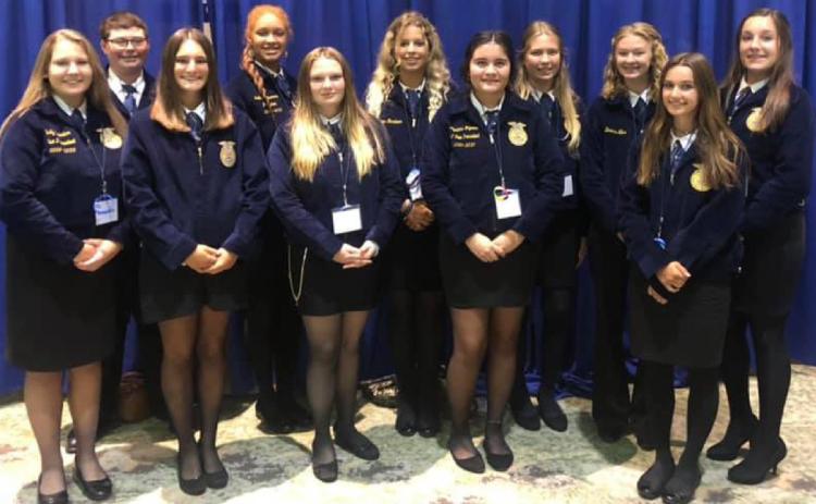 Lampasas FFA members who attended the recent Texas FFA State Convention are, from left, Emily Brister, Zechariah Randall, Paige Rutland, Juliana Dwamena, Catherine Hicks, Vivian Gardner, Abriana Flores, Haylee Finley, Daecee Ellis, Neely Miller and Avery Hopson. COURTESY PHOTO