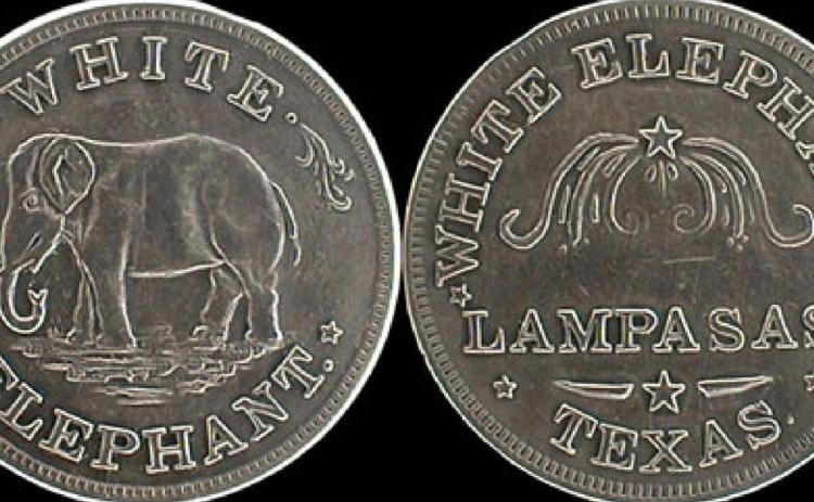 A trade token for the White Elephant Saloon is shown in this digital image. The saloon opened in 1883 and was destroyed in a fire on Aug. 14, 1884. jeff jackson | courtesy image