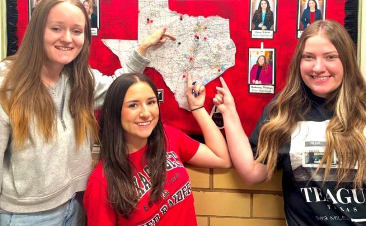 From left are Reagan Hardy, Marexy Guerra and Maylee Alexander, who are part of the agriscience spring semester student-teaching block at Texas Tech University. They will be supervised by retired Lampasas ag teacher Dr. Steve Forsythe. COURTESY PHOTO