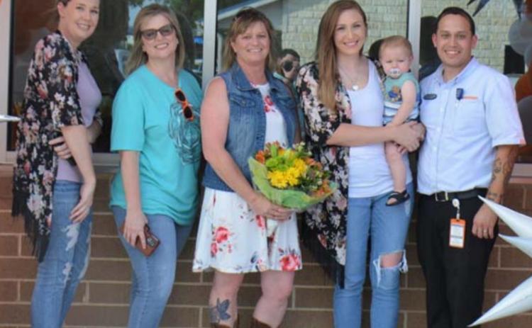 Shown at a teacher appreciation event this week are, from left, Amber Cox, Janel Davis, April Rogne, Lacey Bautista and Jaime Bautista. Rogne was recognized by parents for her service to students at Hanna Springs Elementary School. MASON HINES | DISPATCH RECORD