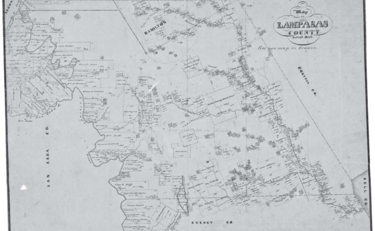 The 1859 Lampasas County land patent map. Obviously, the land surveyors were picking the land along the creeks and rivers first. Ten years later, there were no vacancies left. University of North texas - The Portal to Texas History