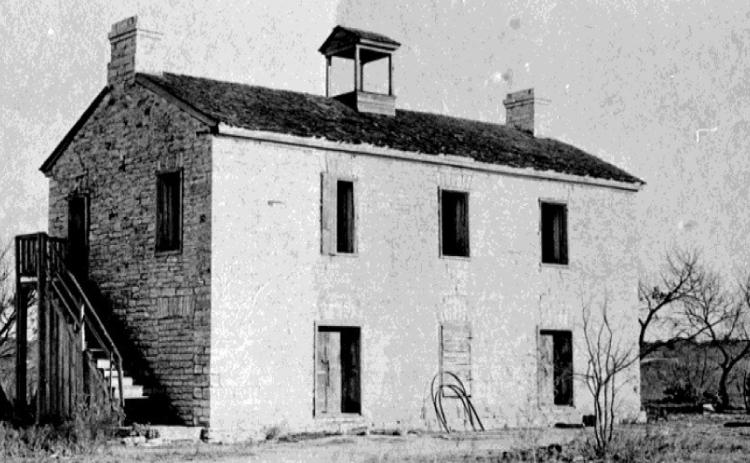 The college building was a two-story limestone structure that stood southeast of the public square, near Sulphur Creek. COURTESY PHOTO