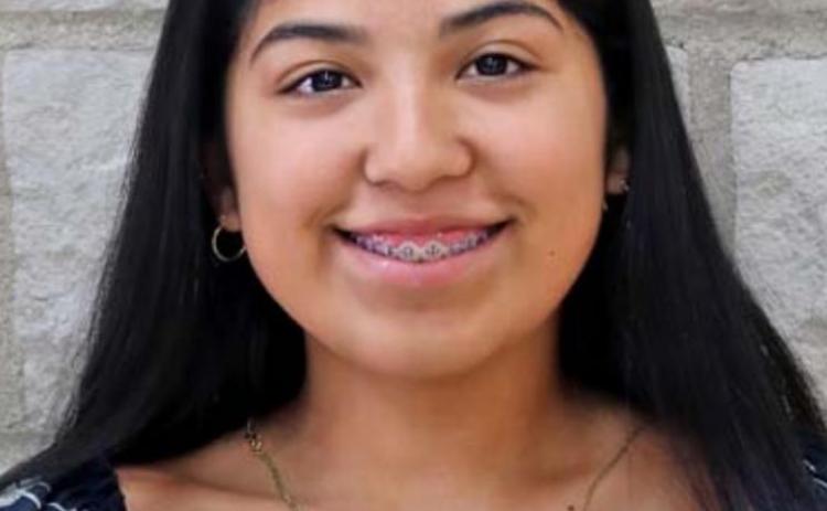Emily Andrade, valedictorian of the Lometa High School Class of 2022, was presented a $20,000 Area Go Texan scholarship. She is headed to Angelo State University. COURTESY PHOTO