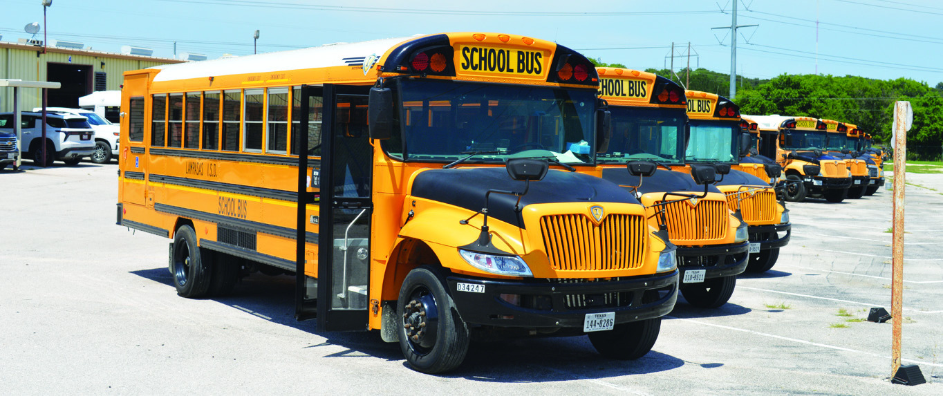 School buses will be required to utilize three-point safety harnesses for riders by the Sept. 1, 2029 deadline set by the Texas Legislature. Lampasas administrators say only 20 of the district’s fleet currently comply with the new regulations. ERICK MITCHELL | DISPATCH RECORD