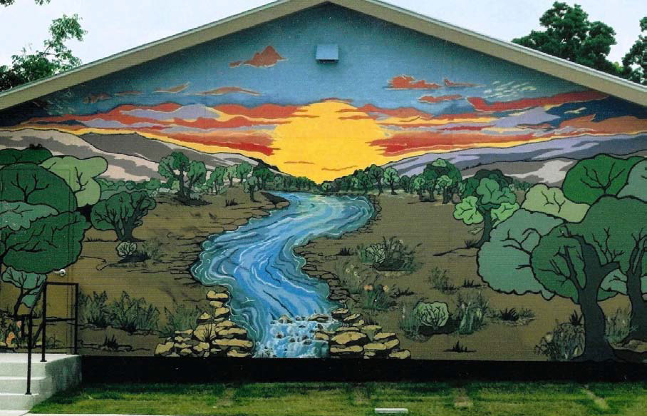 The “Healing Waters” mural celebrates the mineral springs that first brought settlers to the area. The mural, painted by Vision Lampasas volunteers, can be seen at 1801 South U.S. Highway 281 on the Kindred Spa building. COURTESY PHOTO | DORINDA BARRETT