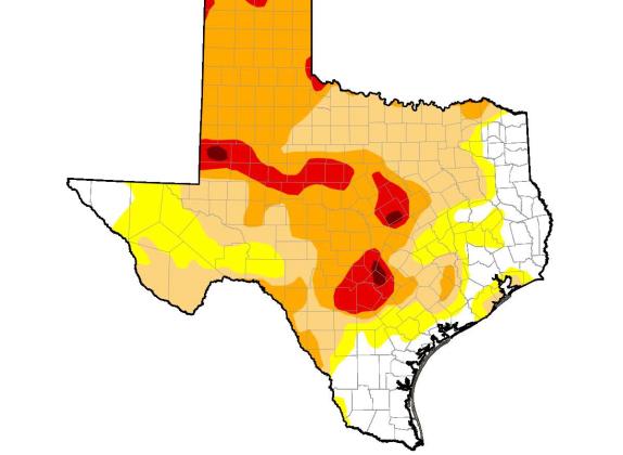 This graphic shows drought levels across the state of Texas. Over the summer, the state has seen significantly high temperatures for months at a time with little rainfall in many areas. U.S. DROUGHT MONITOR