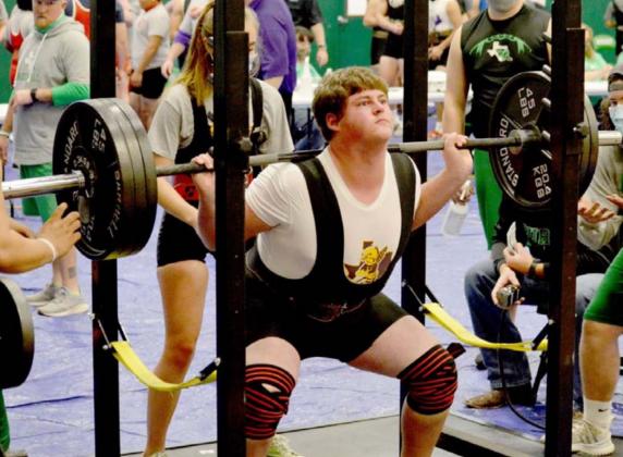Lometa Hornet Copeland Brister placed fourth, competing as the only 1A boy in the Burnet powerlifting meet last week. JEFF LOWE | DISPATCH RECORD