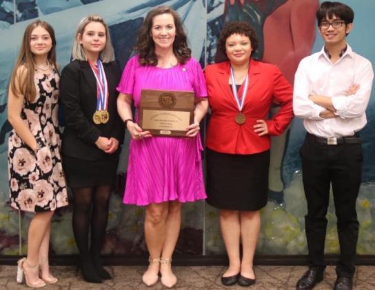 Pictured from left to right are members of this year’s Lometa High School Speech and Debate team: Jewel Groves, Phallon Jones, coach Cheri Jay-Wienecke, Sholee Turner and Bao Nguyen. courtesy photo