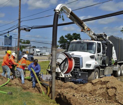 Lampasas Public Utility crews were able to conduct repairs to a main line water leak on Wednesday morning. The leak was caused by contract workers carrying out restoration efforts on the East Fourth Street church building near Sulphur Creek. ERICK MITCHELL | DISPATCH RECORD