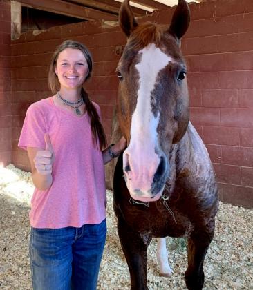 Meagan Cline is shown with a stud horse on the Four Sixes Ranch in West Texas, a ranch known for the quality of its quarterhorses. Cline attends Texas A&amp;M University and comes from a long line of professionals in the equine industry. COURTESY PHOTO