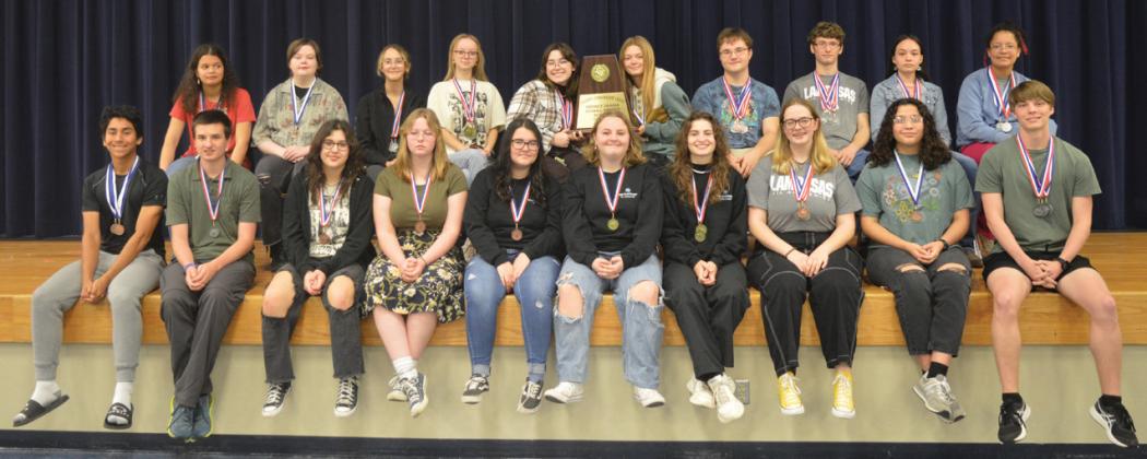These students have advanced as UIL regional qualifiers after their district triumphs. Front row, left to right, are James Vasquez, Joey Neuenschwander, Jade Arzola, Katie Johnson, Kilana Baird, Morgan Parker, Amelia Stanley, Veronica Butler, Sophia Munoz and Ben Stone. Back row: Mackenzie Jefferies, Kailey Morgan, Phoebe Rounds, Callie Bekker, Ciara Carnes, Anna Burgess, Cameron Parker, Jodiah Holland, Laura Webb and Lena Jefferies. Not pictured: Lulu Lopez. erick mitchell | dispatch record