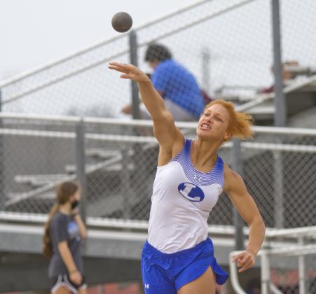 Juliana Dwamena won both of the varsity girls' throwing events. 