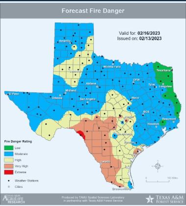 Texas Forest Service fire danger ratings for Feb. 15