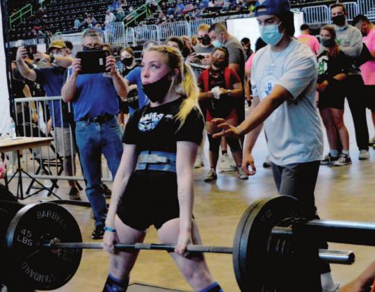 Alyssa Ayers deadlifted 310 pounds and had an 825-pound total for fourth place at state in Corpus Christi. JEFF LOWE | DISPATCH RECORD