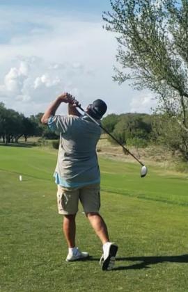 Long-time golf enthusiast Mark Crane is shown here in three stages of a swing at Vaaler Creek Golf Club in Blanco. ALEXANDRIA RANDOLPH MURRELL | DISPATCH RECORD