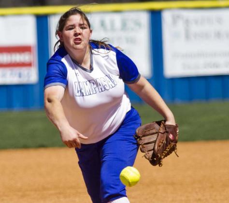 Caitlyn Sanguinet pitches on Thursday at home against Salado. JEFF LOWE | DISPATCH RECORD