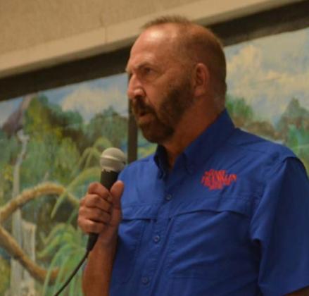 Longtime Lampasas County resident Gary W. Franklin speaks on Second Amendment rights during a recent candidate forum. MONIQUE BRAND | DISPATCH RECORD