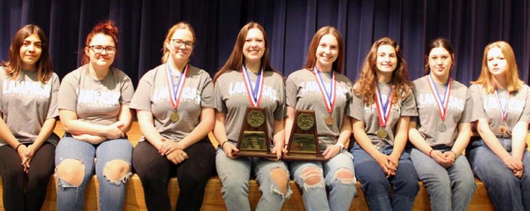 The Journalism team earned first place overall and will advance to regionals. Students are, from left, Loreily Mejia, Kilana Baird, Veronica Butler, Lydia Breuer, Brooke Miller, Amelia Stanley, Jayden Arzola and Katie Johnson. LEXI MORELAND | BADGER TRACKS STAFF