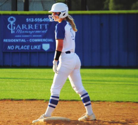 Bre Quarles stands on second base during the Lady Badgers’ final home game of the season in the bi-district round of the playoffs. HUNTER KING | DISPATCH RECORD