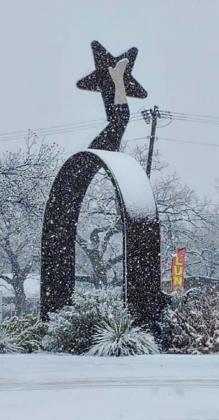 The Big Spur that greets travelers along U.S. Highway 281 South is sprinkled with snow. Lampasas County received a rare “threepeat” in 2021, as snow was recorded on New Year’s Eve/New Year’s Day and again on Jan. 10 and Feb. 14. LEAH CARUTHERS | COURTESY PHOTO