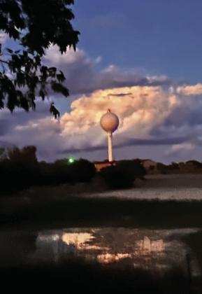 The water tower in west Lampasas has become a symbol of the town and of community pride, as it reflects a Badger blue color at nighttime to celebrate the success of local schools. PATSY STONEHAM | COURTESY PHOTO