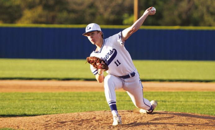 Jonas Andersen throws a pitch early in the game against Burnet at home. HUNTER KING | DISPATCH RECORD