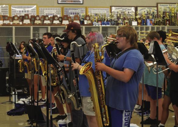 The Lampasas Badger Band practices songs from its upcoming 2026 marching show. The band has received over $200,000 in community donations to aquire new instruments and two band equipment trailers. ERICK MITCHELL | DISPATCH RECORD