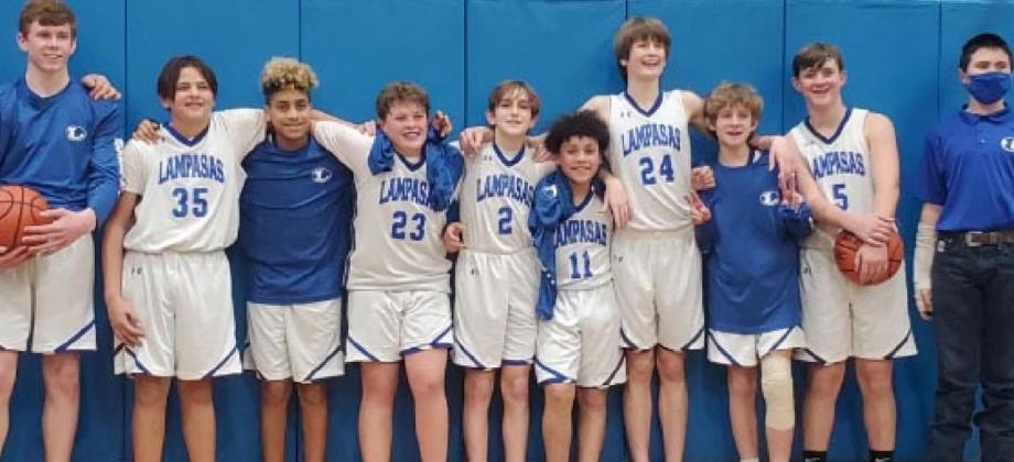 The seventh-grade “A” boys were district champs and had just one loss. Pictured, left to right, are Hadley Bolm, Dylan Polmanteer, Jaden McElwain, Aidan Nuckles, Bryson Roberts, K.J. Reed, Calum Mitchell, Cale Tatum, Carter Toups and manager: Jonathan Harris. Not pictured: Zane Martin. COURTESY PHOTO