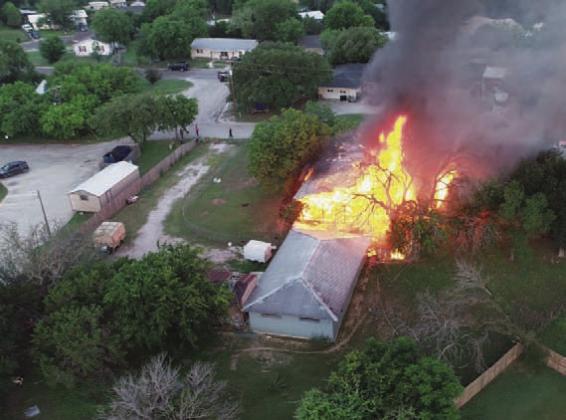 This drone photograph shows the structure at 721 Brown St. fully engulfed in flames. COURTESY PHOTO | COMMERCIAL AERIAL SERVICES