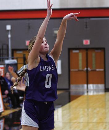 Addison Borchardt shoots a three-point shot during last Friday’s game against Llano. HUNTER KING | DISPATCH RECORD