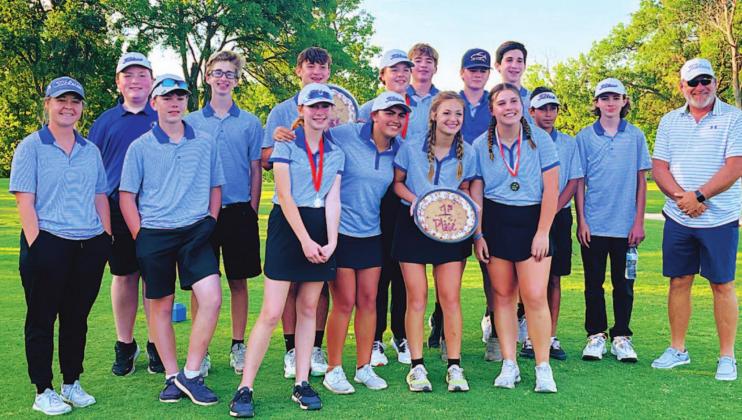 The middle school golf teams pose with their medals after winning the Salado tournament. COURTESY PHOTO