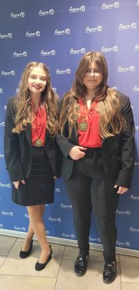 Lometa High School was well represented at the Region XII UIL Congressional Debate Tournament last Wednesday, qualifying two students for state competition in January. Lometa sophomore Jewel Groves, left, won the regional championship while freshman Nicole Cesinger placed third. CHERÍ JAY-WIENECKE | DISPATCH RECORD