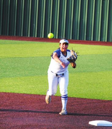 Mia Maldonado throws across the diamond during the Lady Badgers’ second-round playoff game. The senior was great batting in the middle of the lineup this season. FILE PHOTO