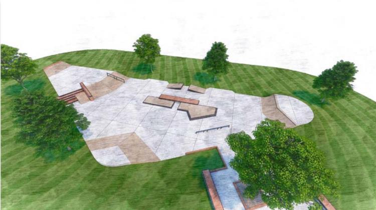 The Campbell Skate Park is planned to encompass about 5,000 square feet south of the existing parking lot off East North Avenue. NEW LINE SKATE PARKS