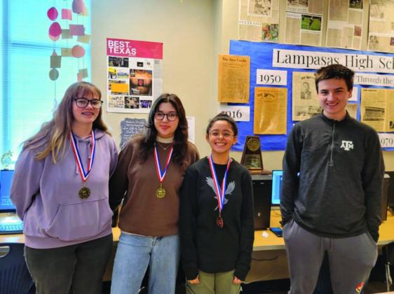 LHS journalism competitors, from left, Veronica Butler, Jade Arzola, Juliet Cardona and Joe Neuenschwander earned awards in news, feature, editorial and headline writing, as well as in copy editing. COURTESY PHOTO