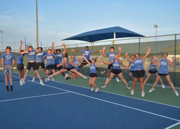 The Badger tennis team was jumping for joy after a dominant team win versus Pflugerville on Friday afternoon. ERICK MITCHELL | DISPATCH RECORD