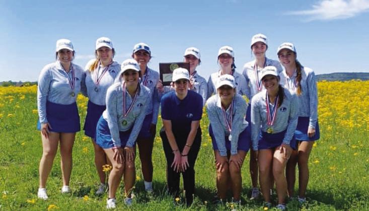 The two Lampasas girls’ golf teams pose with their accolades from the district tournament this week. COURTESY PHOTO | LAMPASAS ATHLETICS