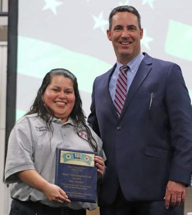 Mary Mendez, left, received the Telecommunicator of the Year award for Lampasas Police Department. COURTESY PHOTO | HILL COUNTRY 100 CLUB