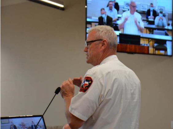 Fire Chief Jeff Smith gives the Lampasas City Council an update Monday about COVID-19 cases in the county and state. MONIQUE BRAND | DISPATCH RECORD
