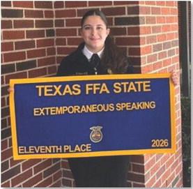 COURTESY PHOTO Bailey Gutierrez took 11th place in Extemporaneous Public Speaking at the Texas FFA State Public Speaking Contest held recently at Tarleton State University. She is a Lampasas FFA chapter member.