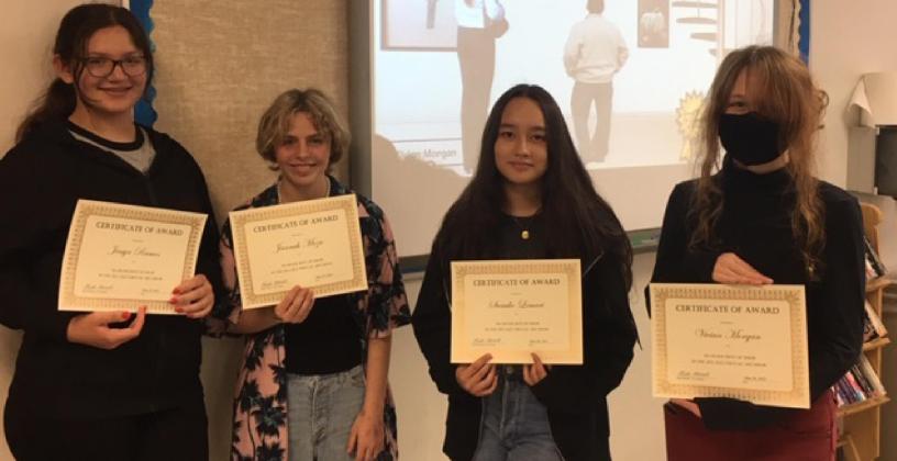 Named overall winners of the middle school virtual art show were, from left, seventh-graders Jessyn Ramos and Jannah Meza, and eighth-graders Sumiko Lemari and Vivian Morgan. courtesy photo