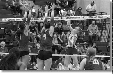 Lampasas outside hitter Mattie McBeth levels a slam over the net. ANA SOFIA MEYER | DISPATCH RECORD