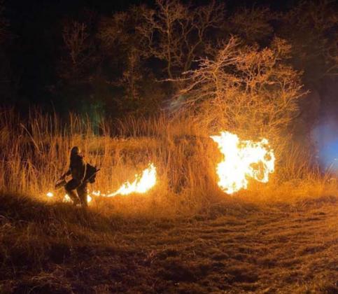 Multiple agencies, including the Lampasas Fire Department, worked through the night Monday to put out a wildfire in Mills County. Other fires have been reported in South and West Texas over the last two weeks. COURTESY PHOTO | TEXAS A&amp;M FOREST SERVICE