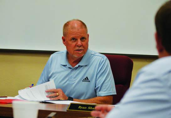 LISD Board of Trustees President Randy Morris discusses school safety matters during Monday’s special meeting. ERICK MITCHELL | DISPATCH RECORD