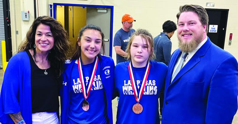 COURTESY PHOTO | LAMPASAS WRESTLING Elma Garnett, left, Freese, Martell and Donovan Kleckner are all smiles after the state competition.
