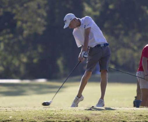 Coulson Plouff tees off on hole 4 during the tournament in Lampasas on Friday. HUNTER KING | DISPATCH RECORD