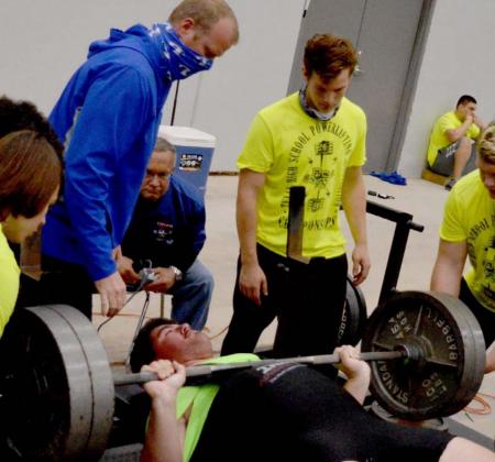 John Long recorded a 470-pound bench press, tied for the best in the 308 weight class, but finished in 10th place at the state powerlifting meet in Abilene on Saturday. JEFF LOWE | DISPATCH RECORD