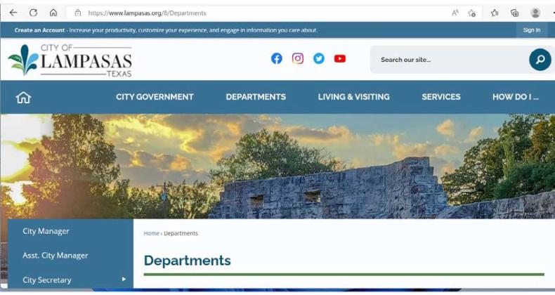 Streamlined navigation and a more modern look are features of the newly redesigned website for the city of Lampasas. screenshot | lampasas.org